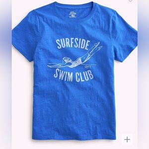 J Crew "Surfside Swim Club" Vintage Cotton Crewneck Tee Bright Blue Size Large